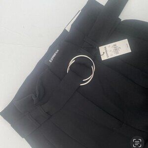 NWT Express Black Ankle High Paper Bag Waist Pleated Pants Size 2R